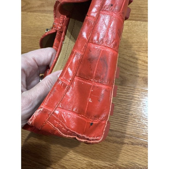 Coach Arlene Leather Driving Loafers Red Orange Gold Kisslock Detail Size 7.5 - Picture 9 of 9